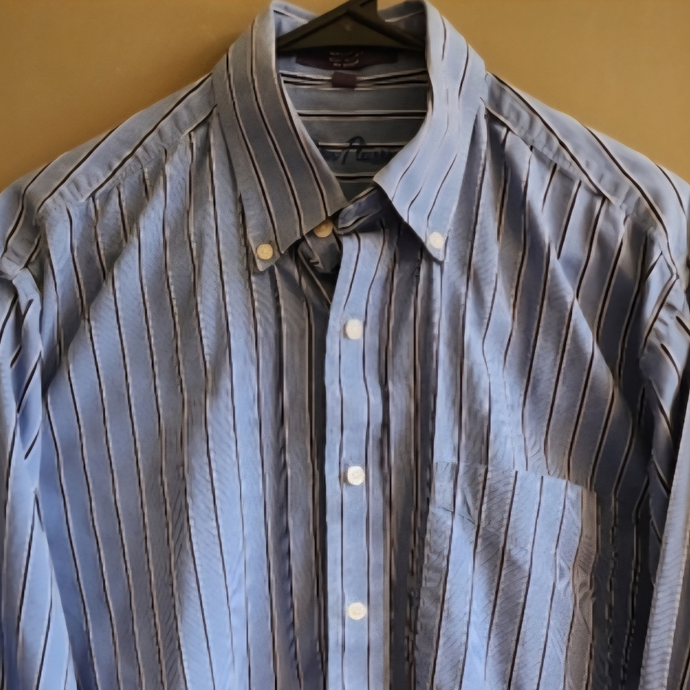 Alan Flusser Men's Dress Shirt Blue & White Long Sleeve Button Down Striped Sz M